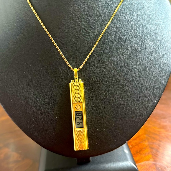 80s Digital Gold Bar Vintage Watch Pendant Necklace In Package - Picture 1 of 5